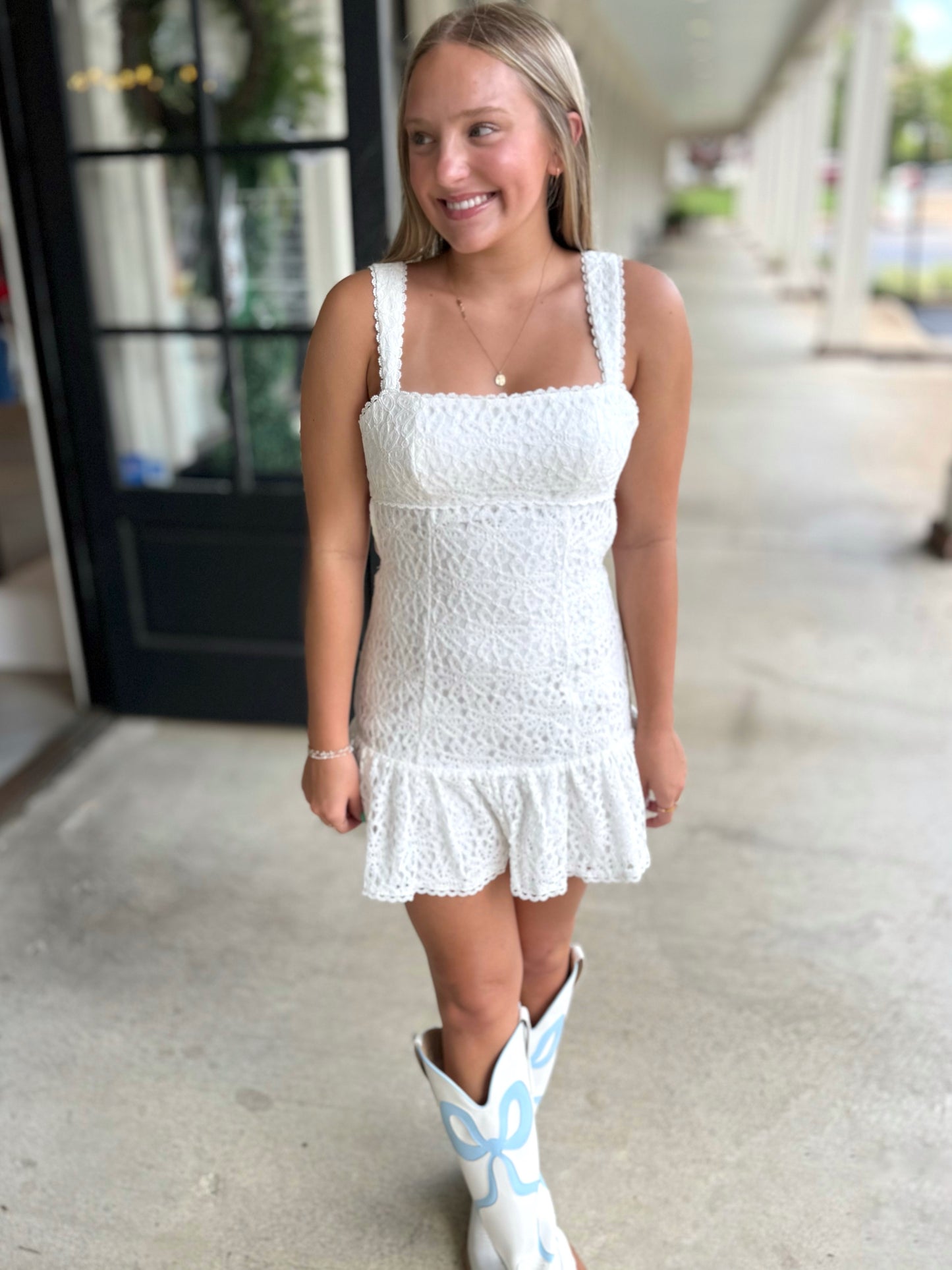 White All Laced Mini Dress