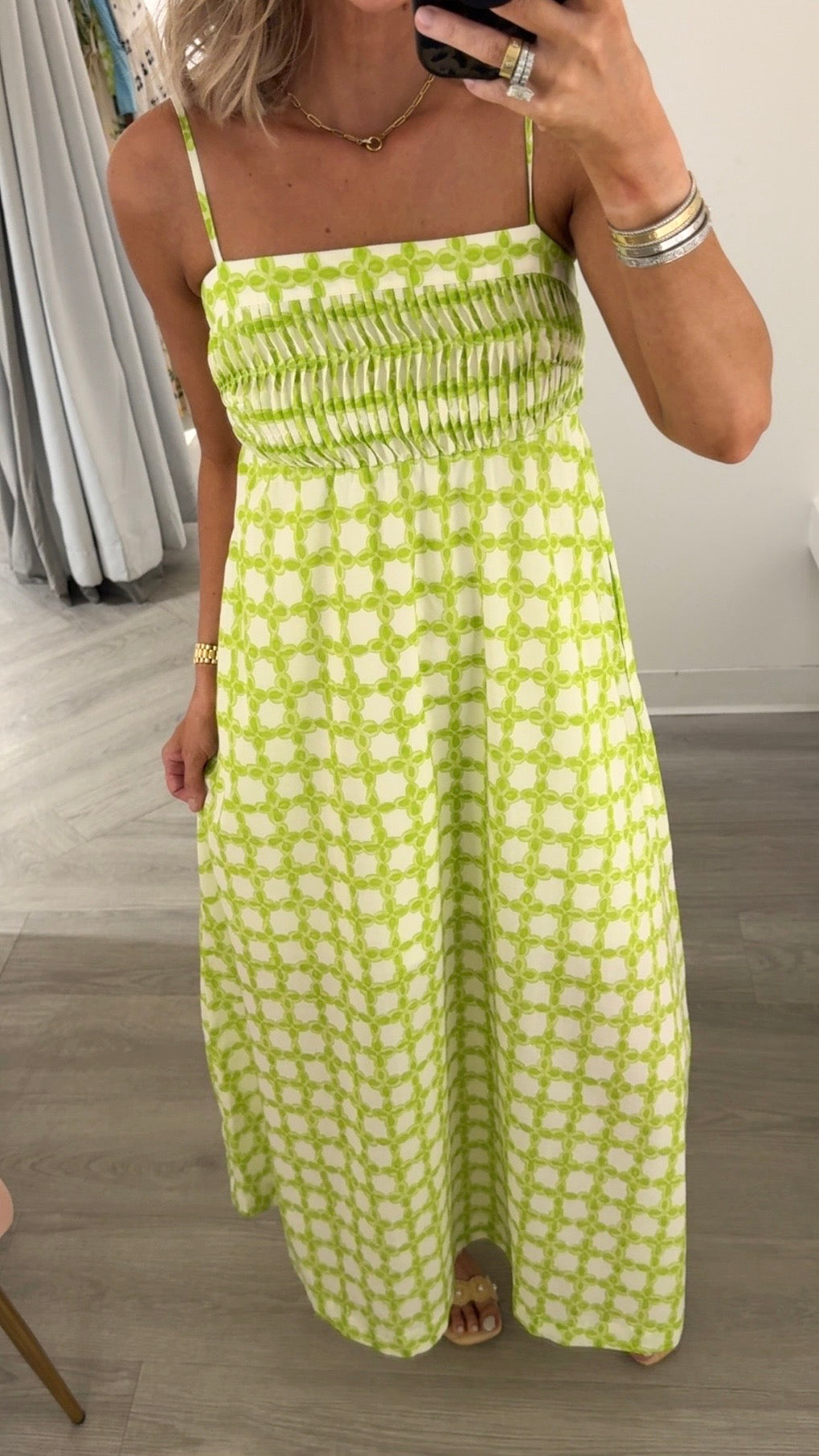 Chartreuse Chainlink Midi Dress
