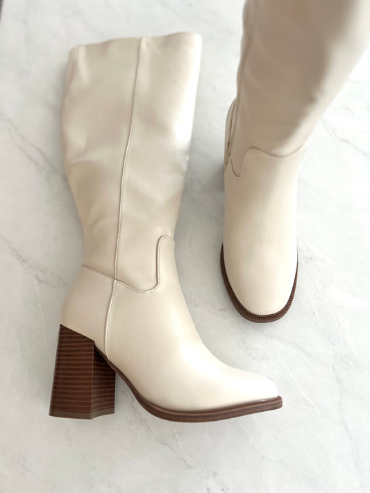 Ivory Round Toed Boots