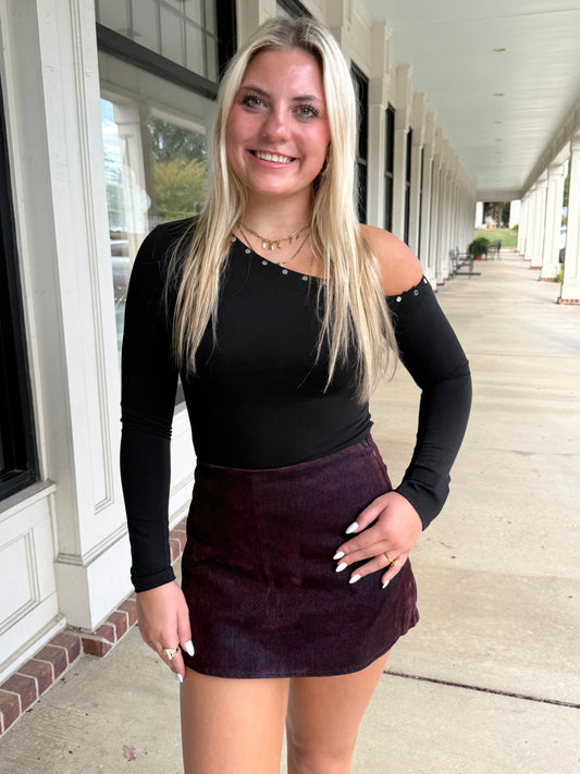 Wine Denim/Suede Skort