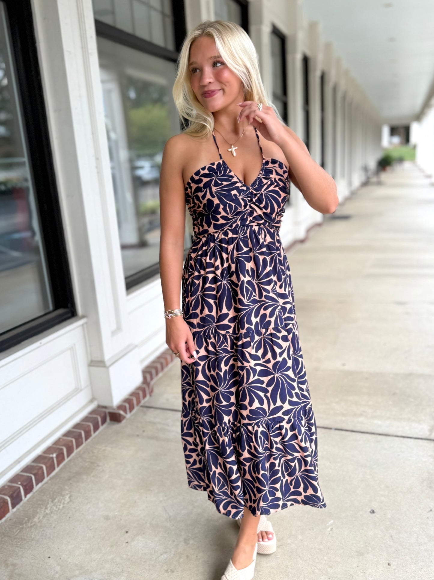 Navy/Clay Geometric Tiered Midi