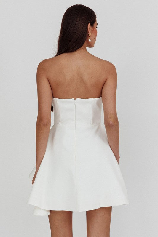 White Strapless Ruched Dress