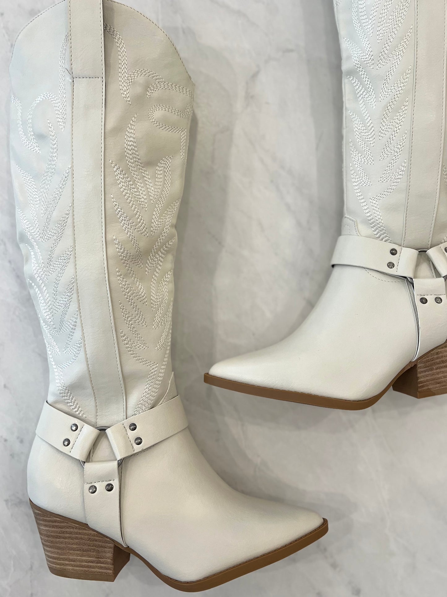 White Knee High Cowboy Boots