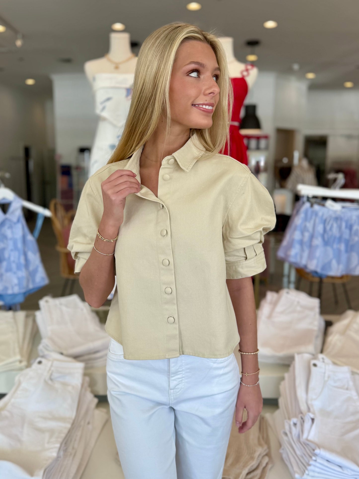 Natural Puff Sleeve Top