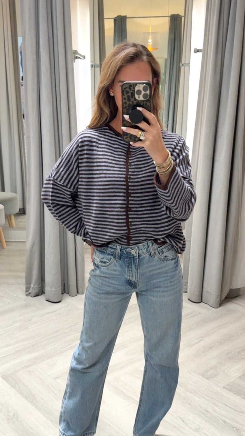 Stripe Raw Edge Cardigan