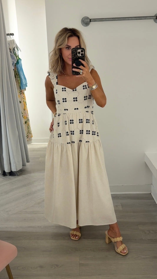 Navy Multi Ruffle Sleeve Midi