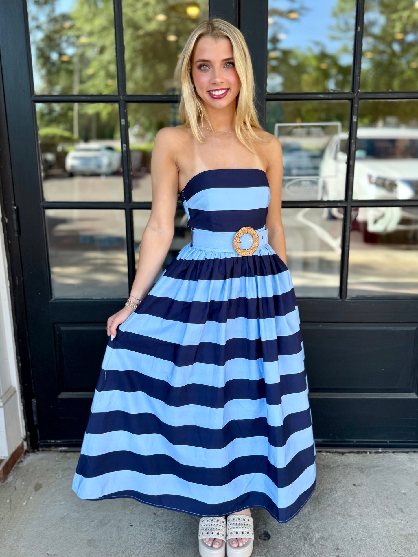 Strapless Belted Stripe Maxi (3 colors)