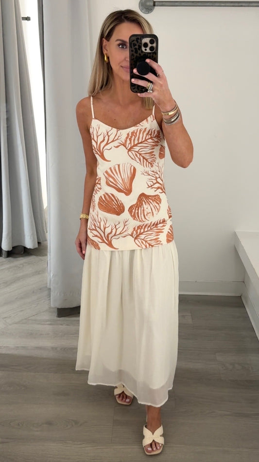 Nautical Print Spagetti Strap Midi