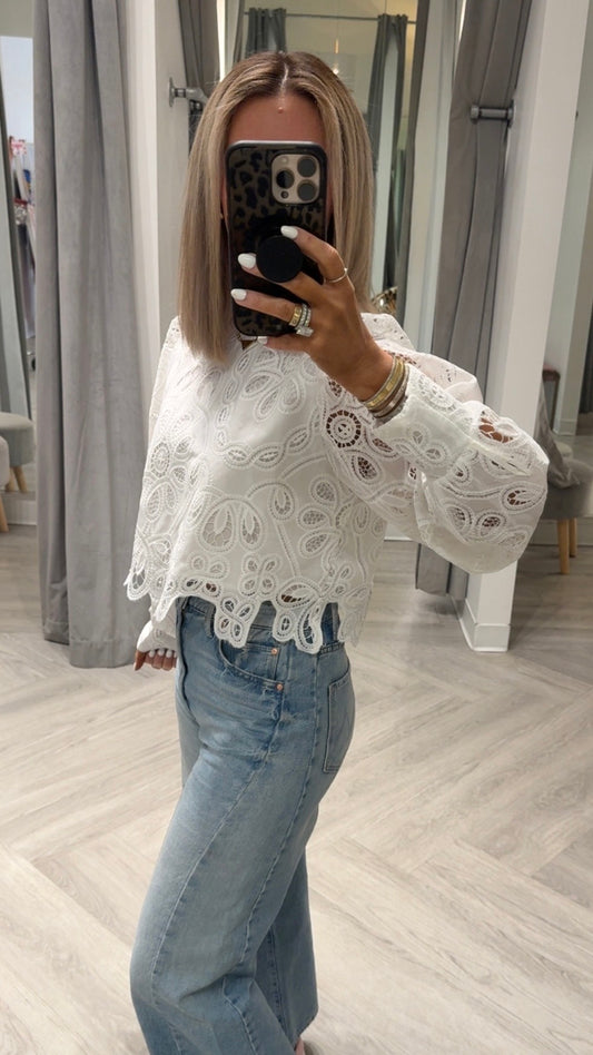 White Embr. Lace Blouse