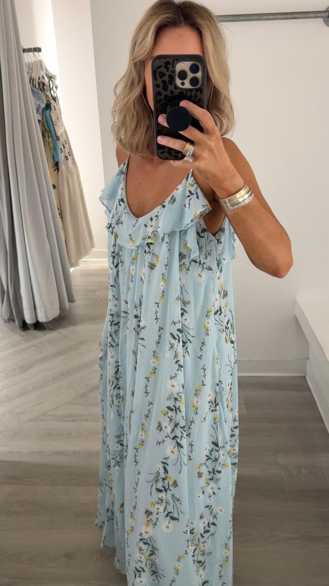 Blue/Yellow Ruffle Yoke Maxi