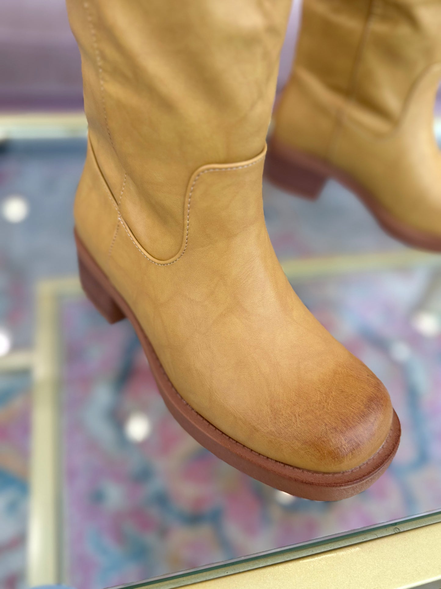 Block Heel Round Toe Boot