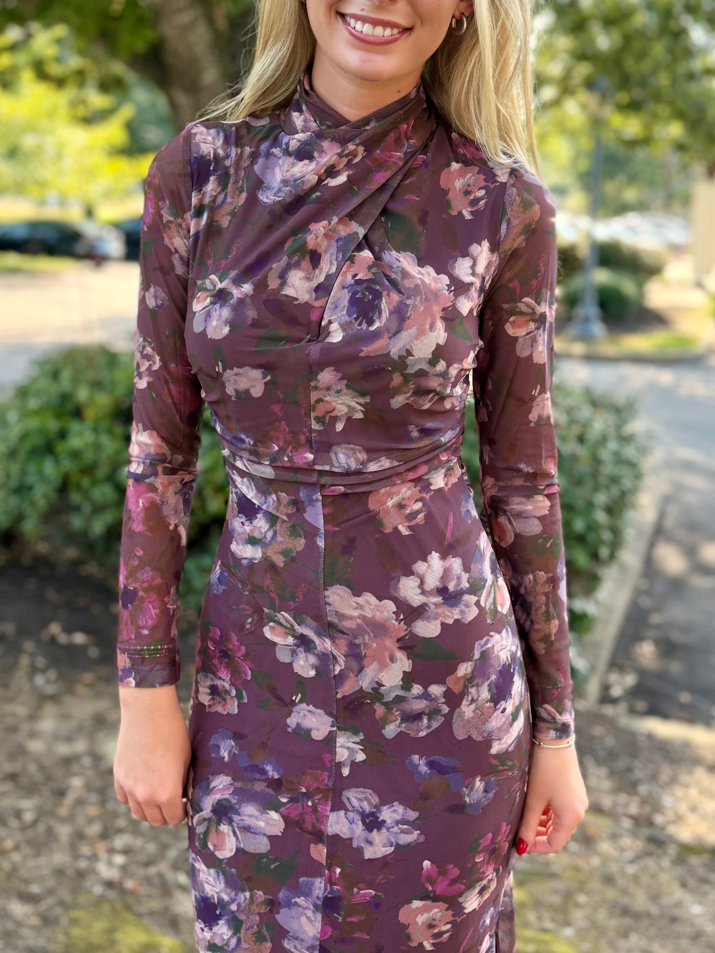 Mauve Floral Mesh Dress