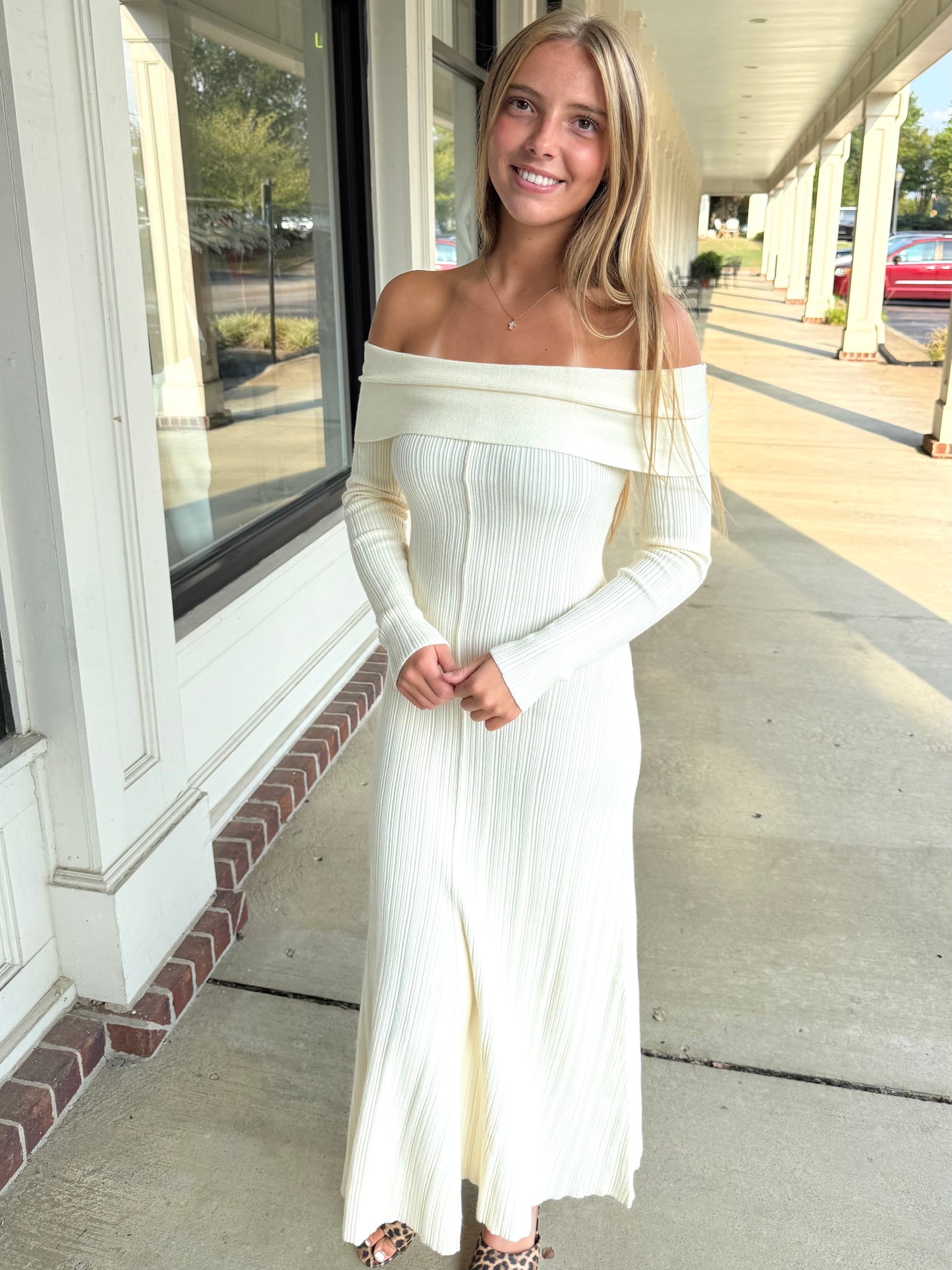 Ivory O/S Ribbed Knit Dress