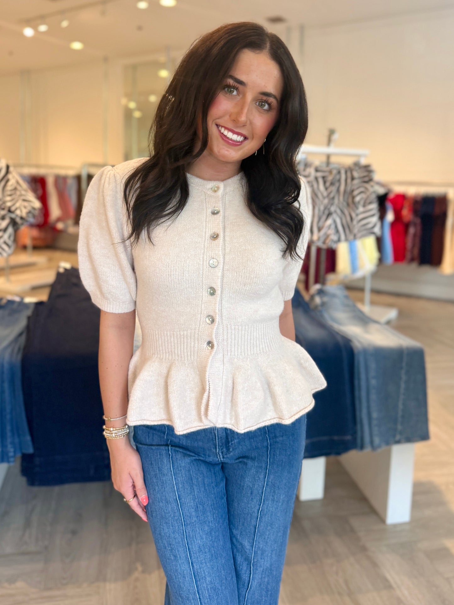 Oatmeal Peplum Cardigan