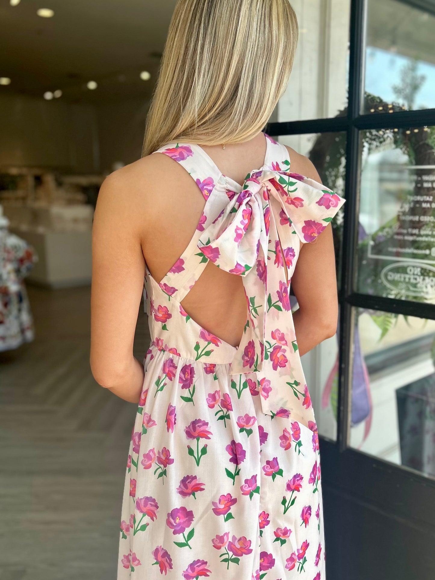 Cream Floral Bow Back Midi