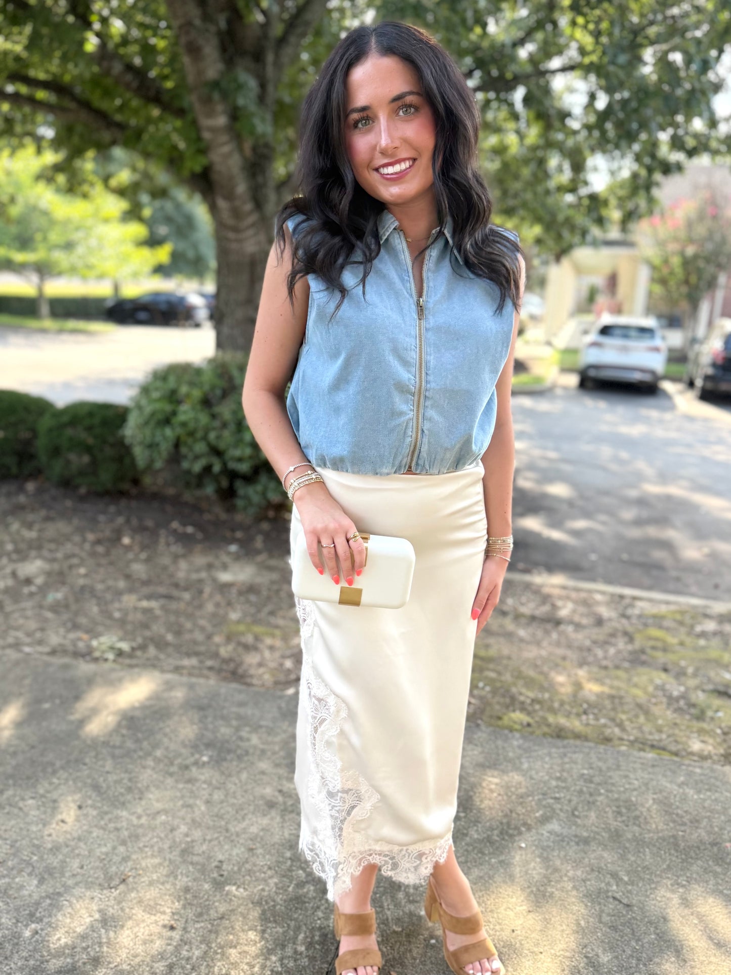 Cream Lace Midi Skirt
