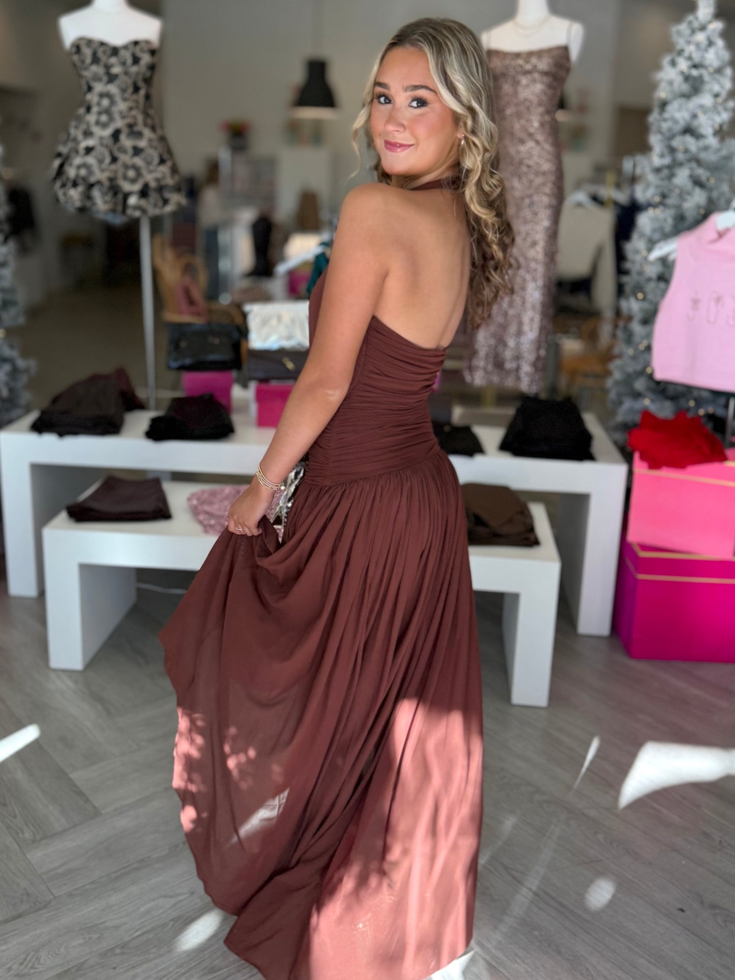 Cayenne Halter High Low Mesh Maxi