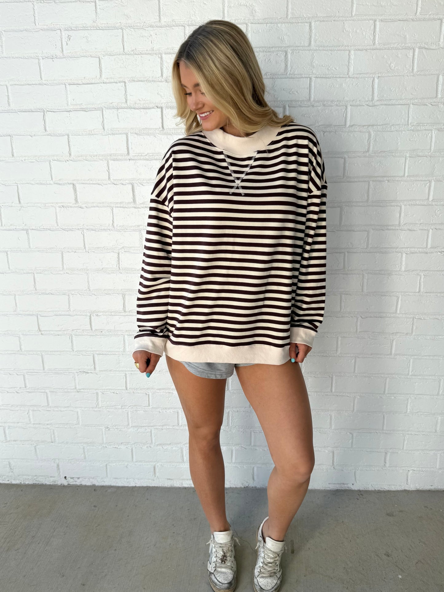Chocolate Stripe Mock Neck Lounge