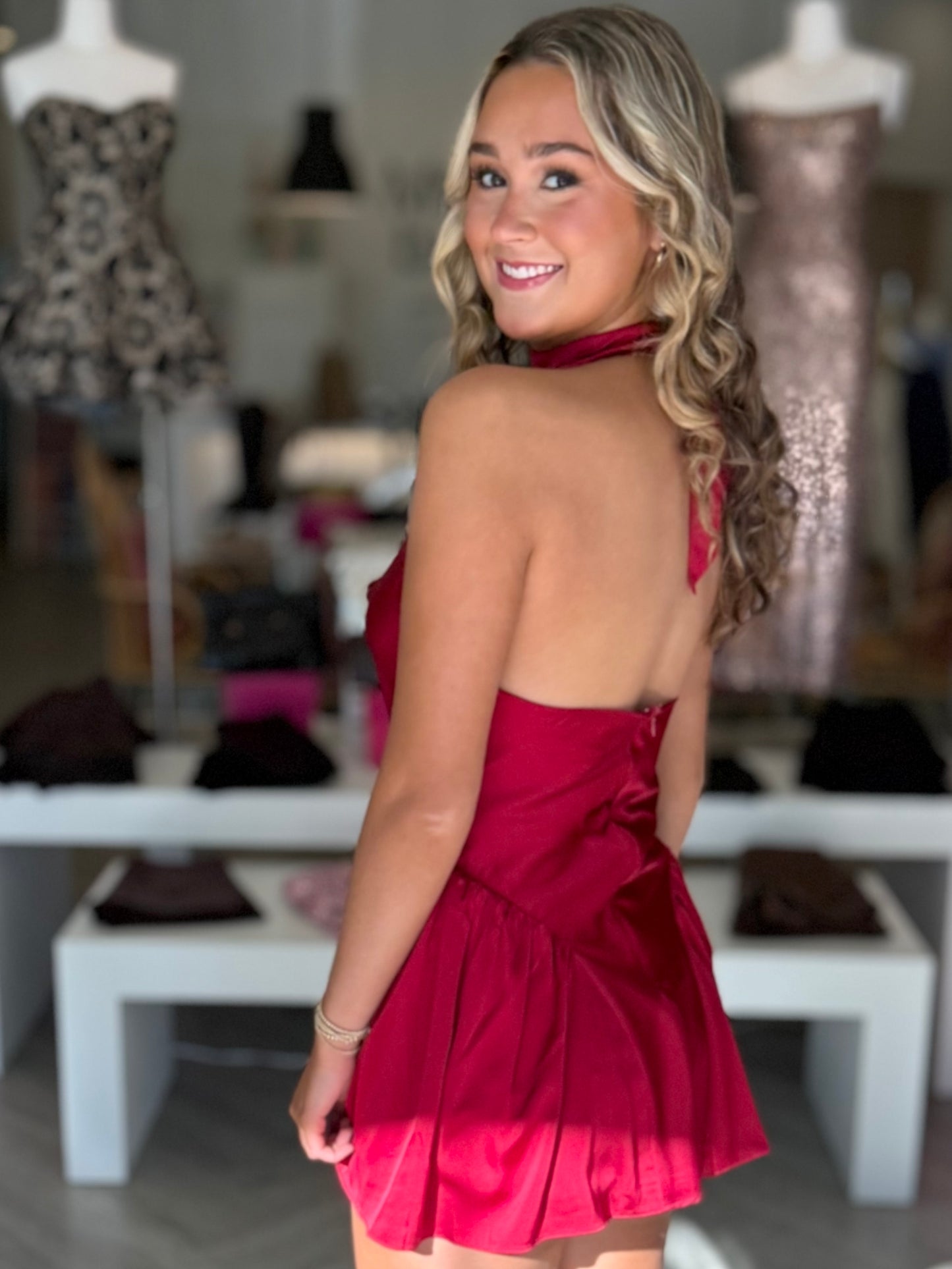 Red Silk Halter Mini
