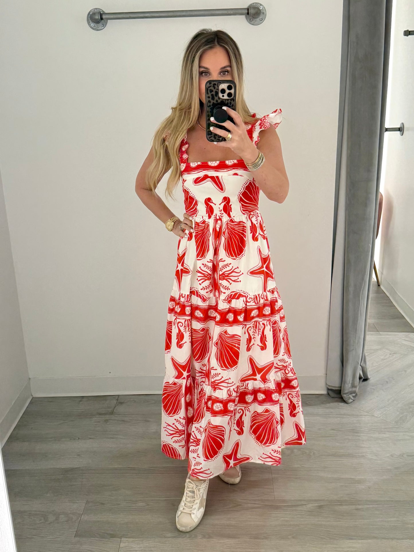 Red Seahorse Tiered Midi