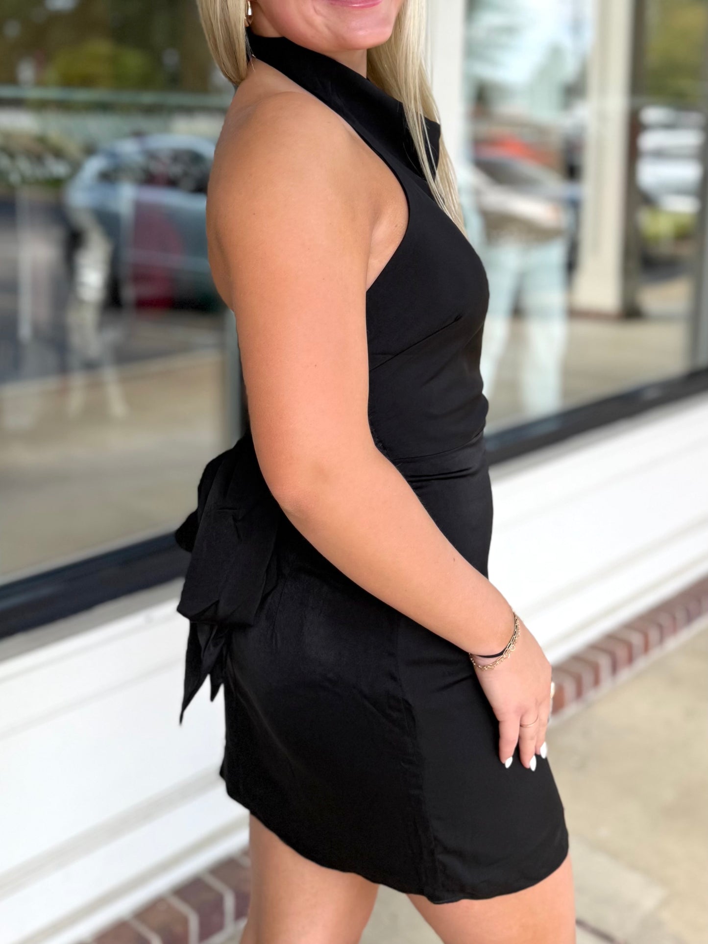 Black Halter Silk Bow Mini
