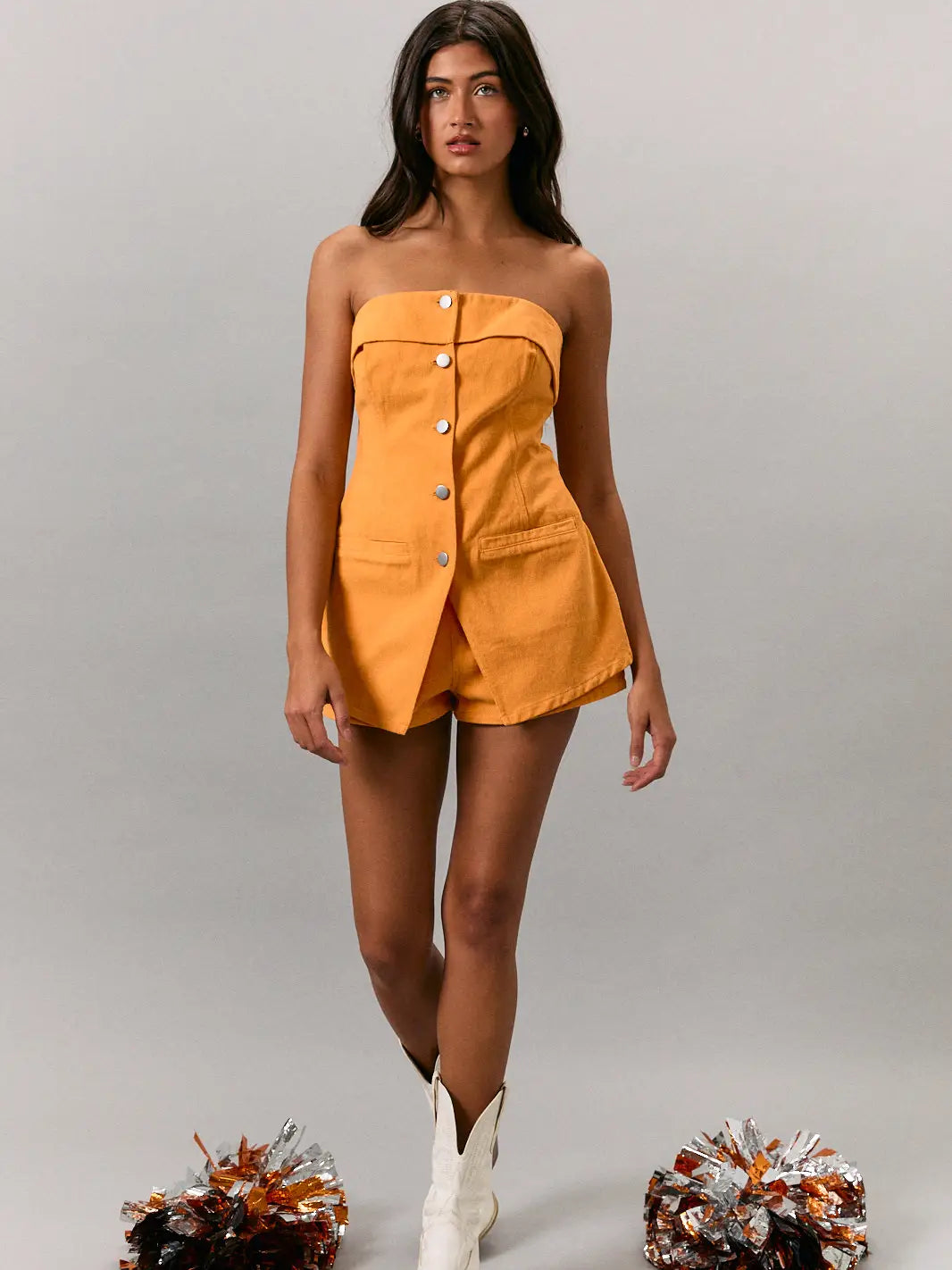 Strapless Twill Romper (2 colors)