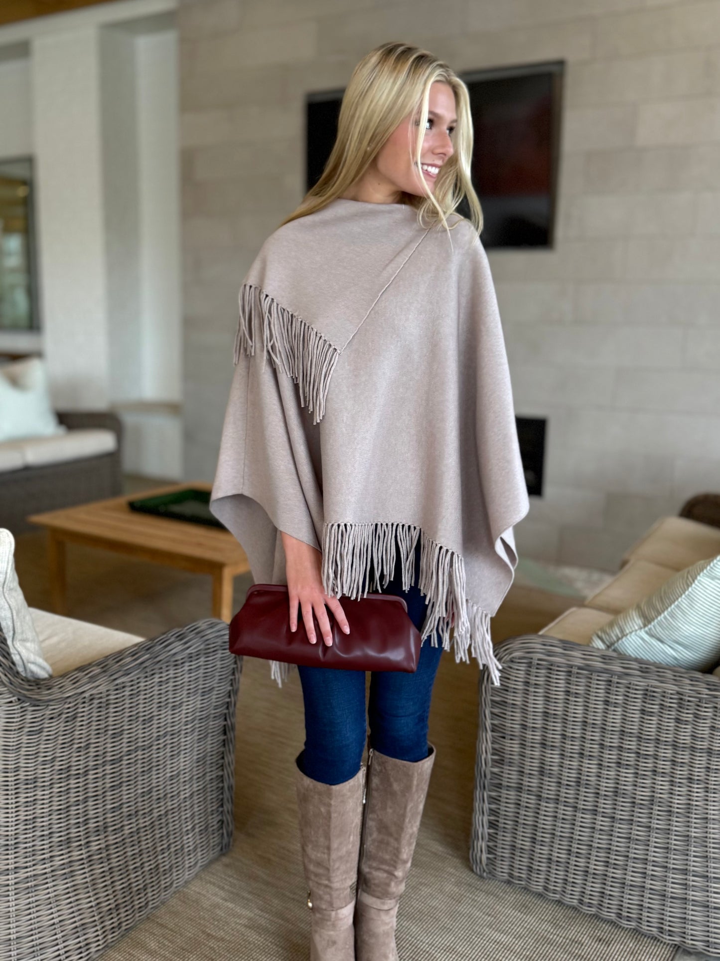 Lt. Mocha Fringe Poncho