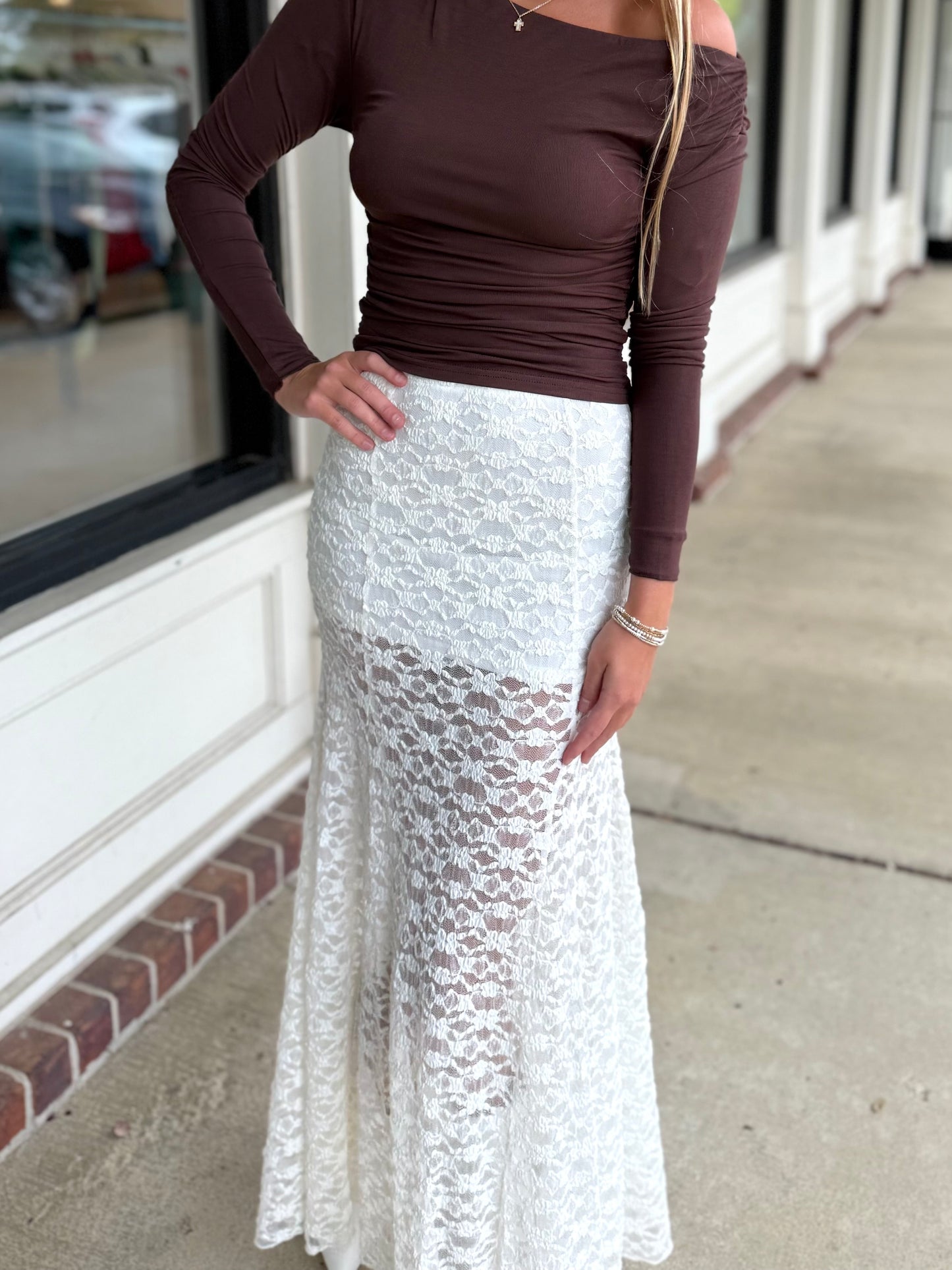 Ivory Floral Lace Maxi Skirt