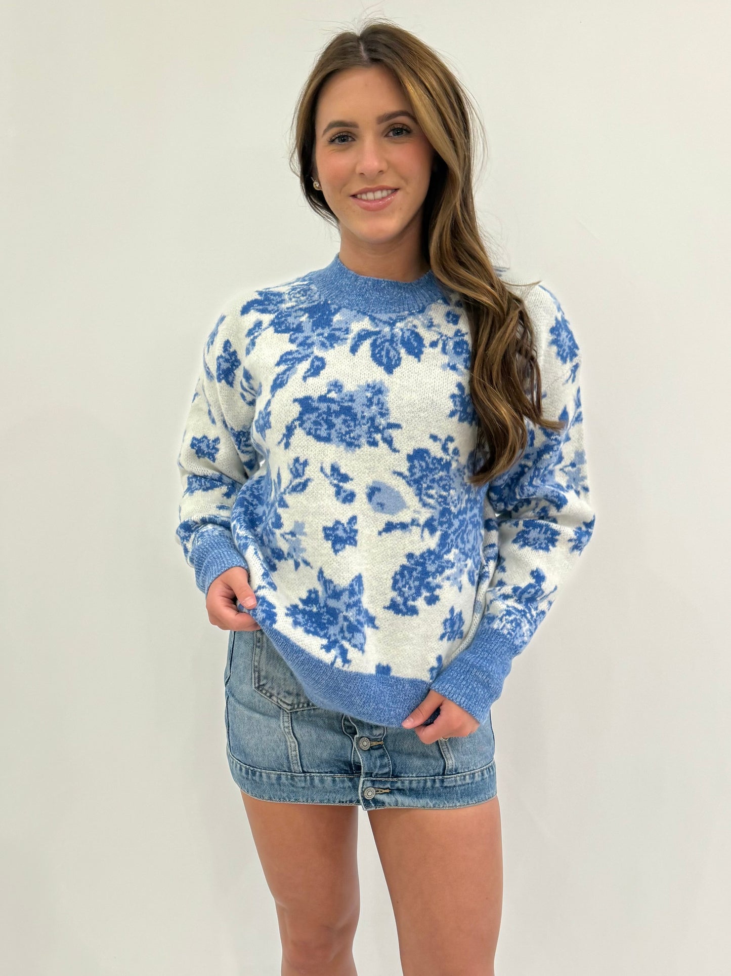 Blue Rose Floral Sweater