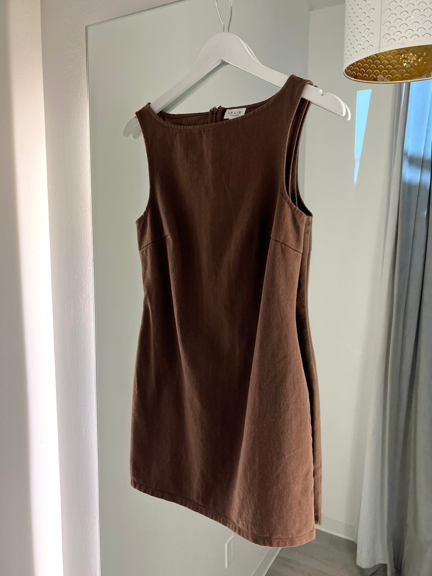 Brown Boatneck Sleeveless Mini