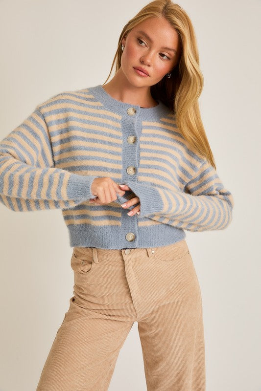 Blue Cream Striped Cardigan