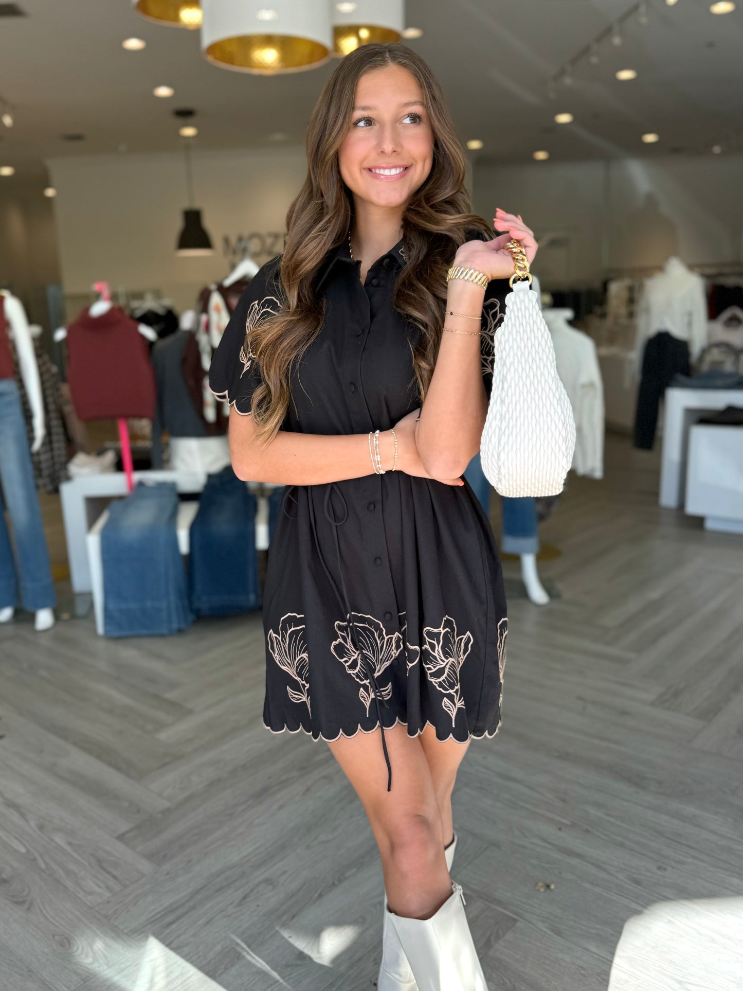 Black Embroidered Shirt Dress