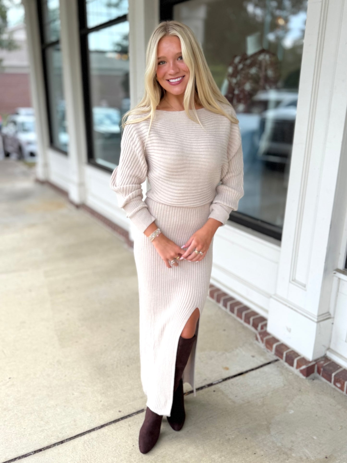 Taupe Knit Midi w/ Slit
