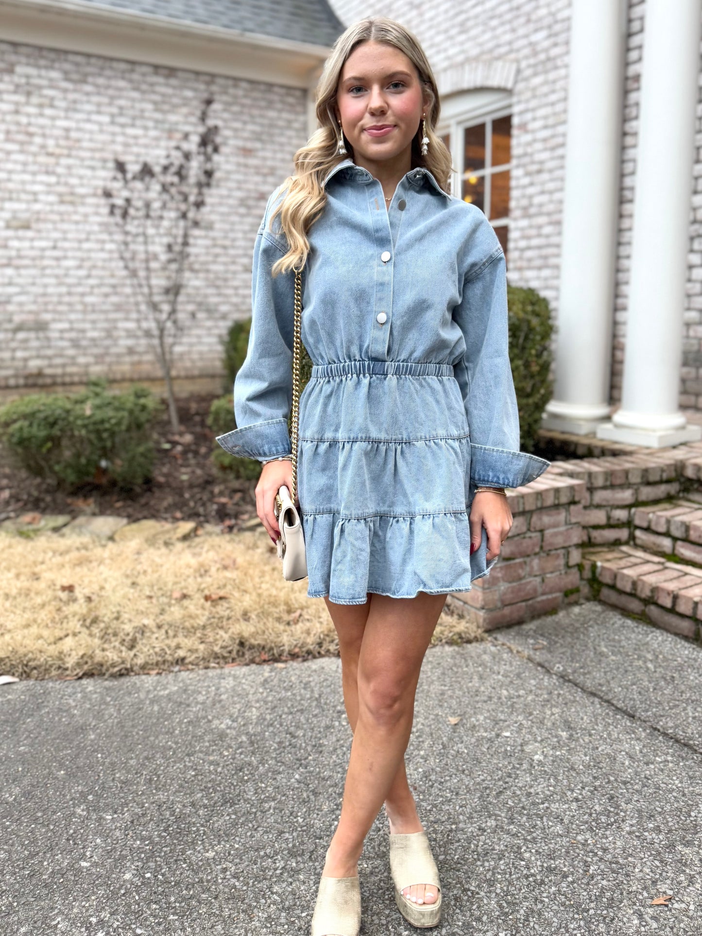 Denim Collared Tiered Dress