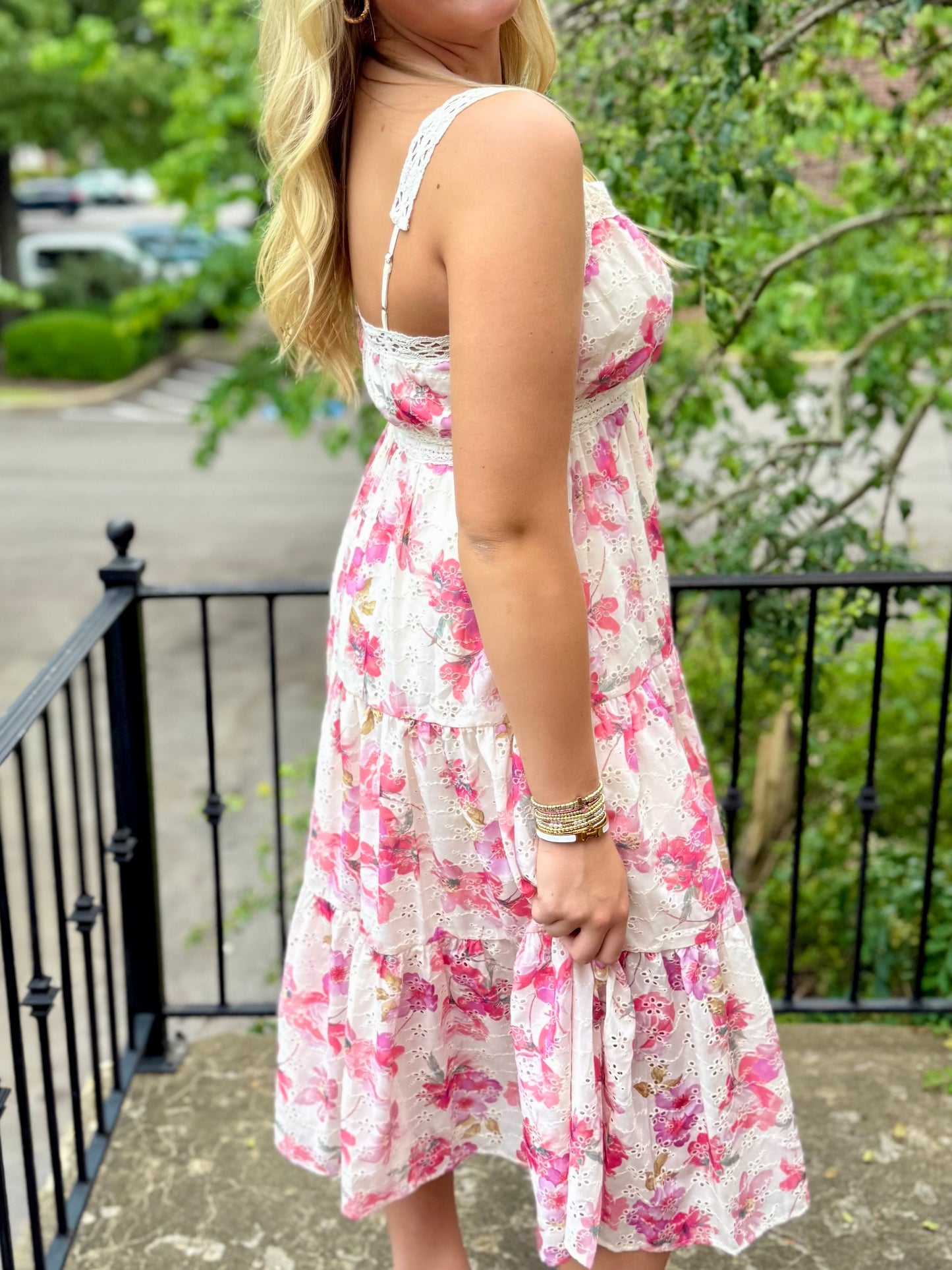 Fuchsia Floral Lacy Tiered Maxi