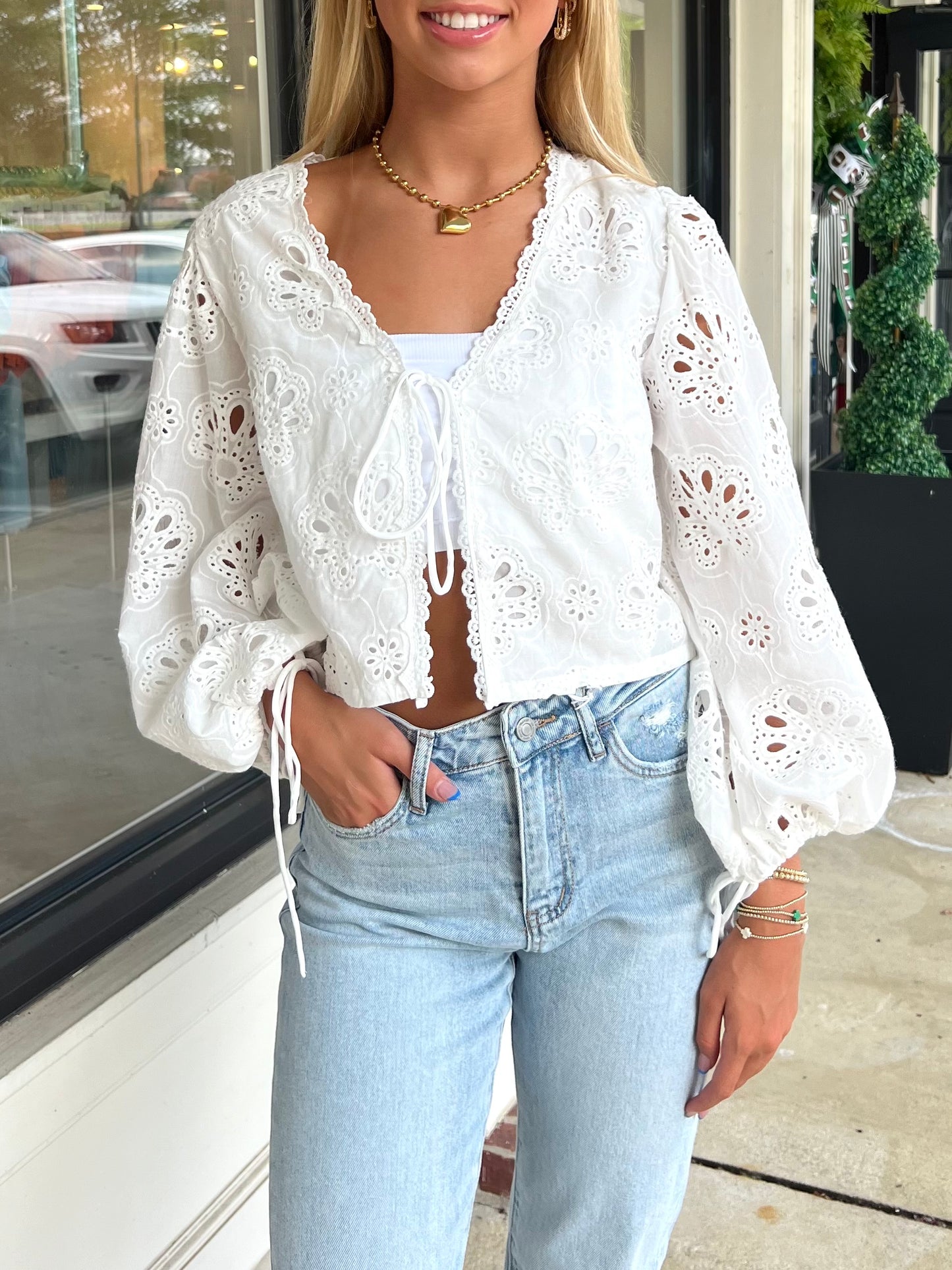 White Tie Front Crop Top