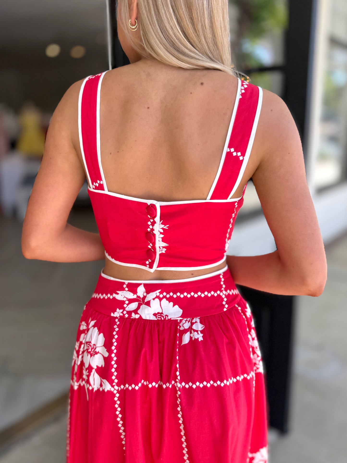 Red Japanesse Blossom Tube Top