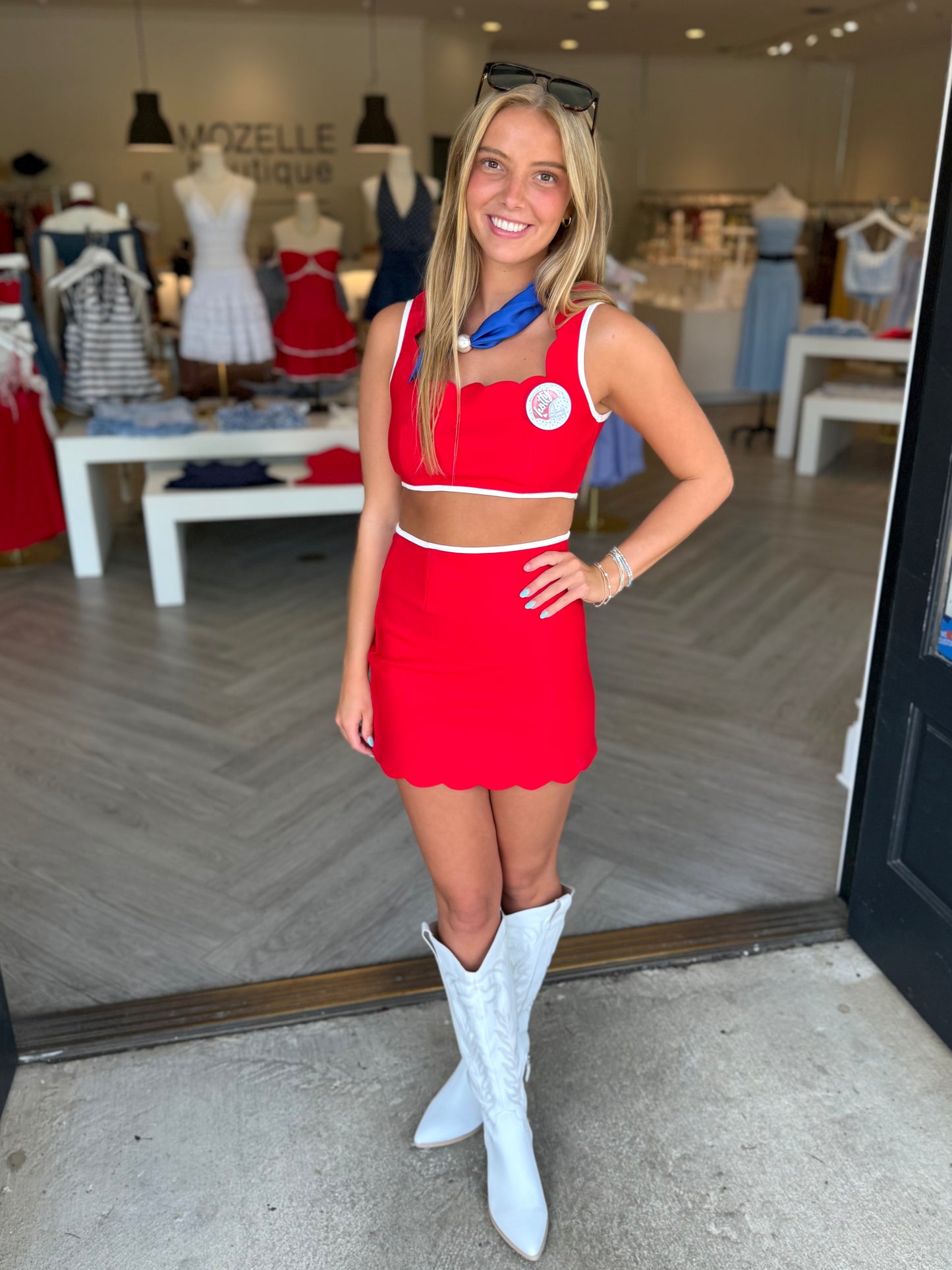 Victory Red Scallop Top