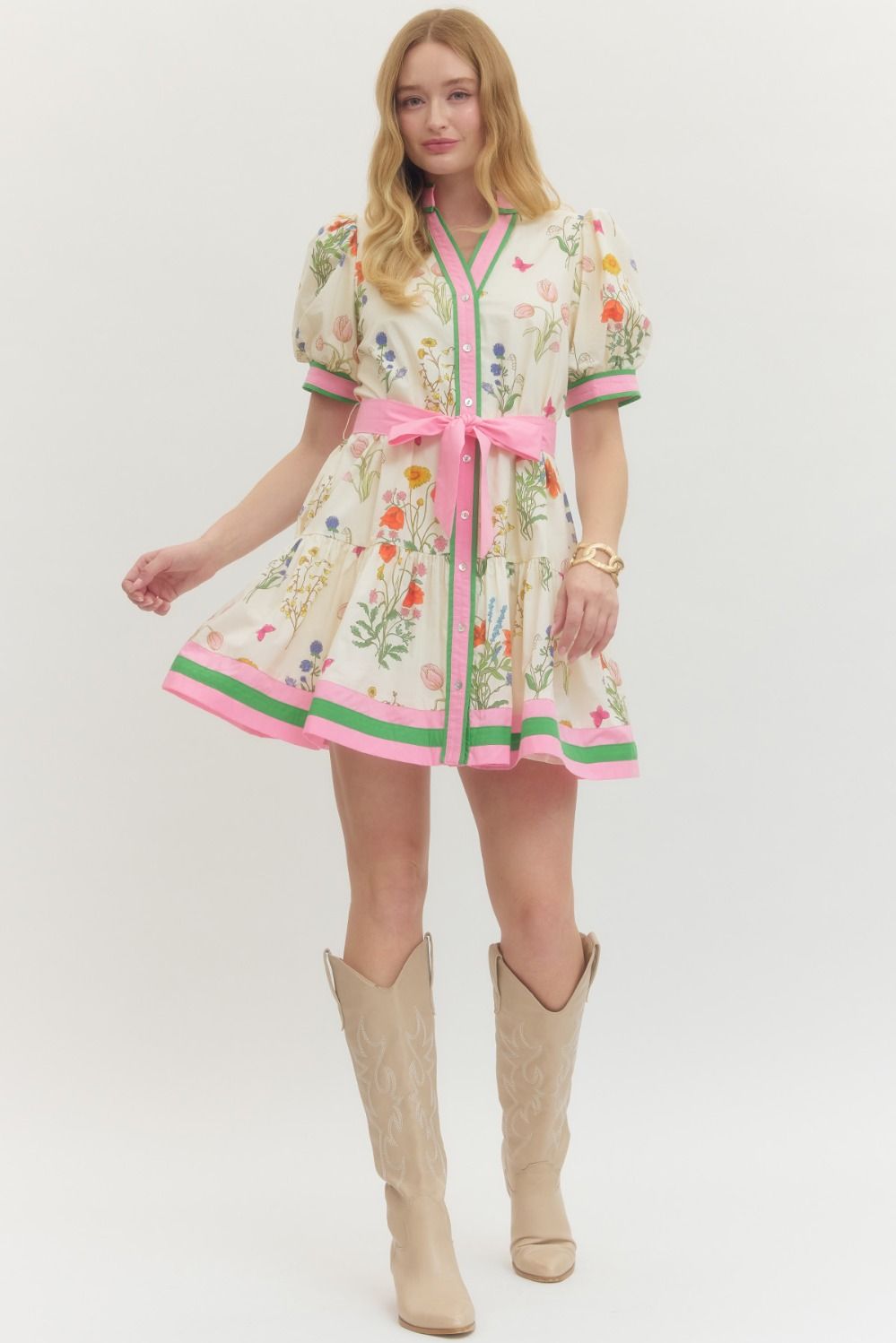 Cream Bouquet Belted Mini