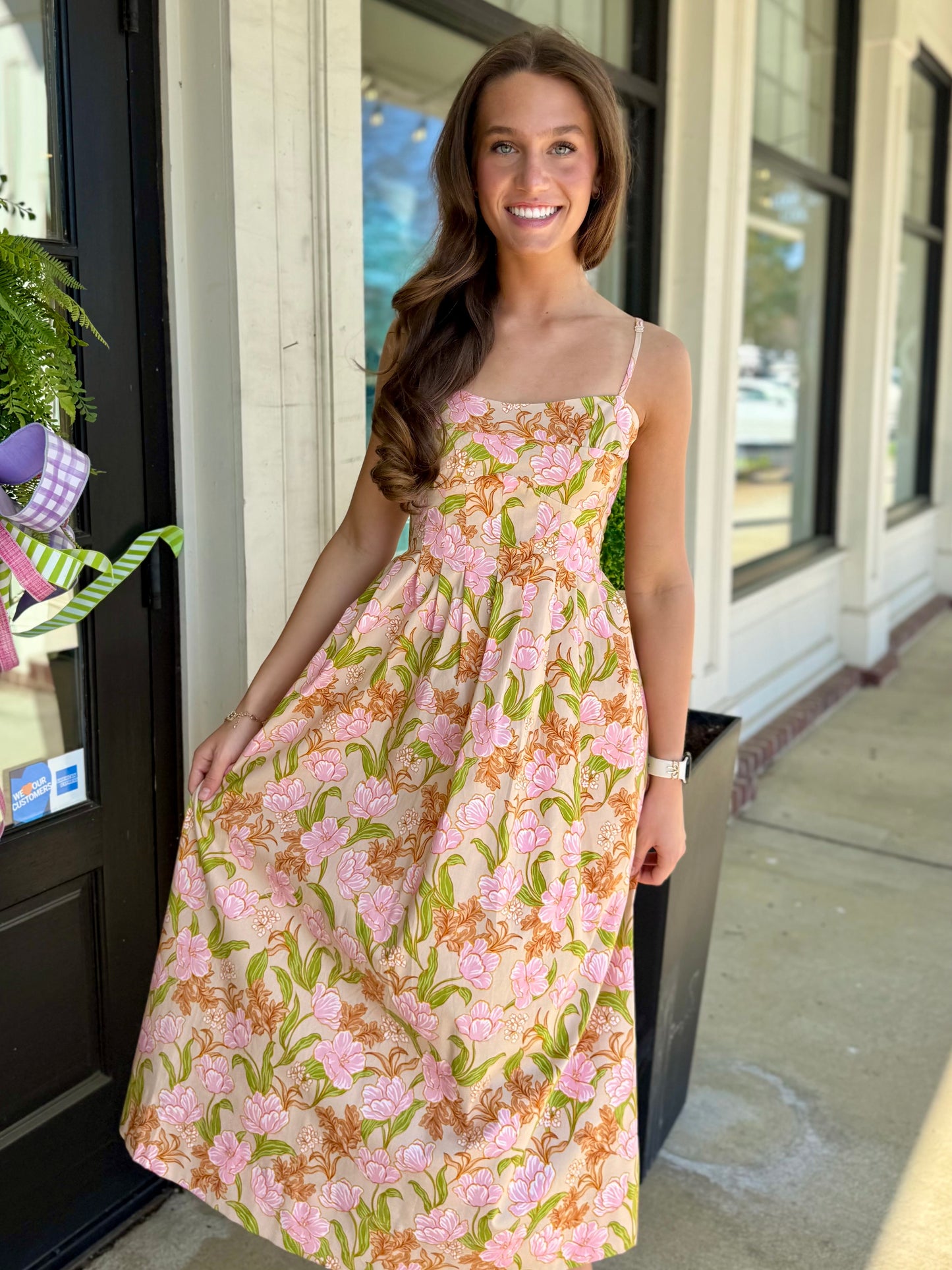 Beige Multi Bloom Meadow Midi