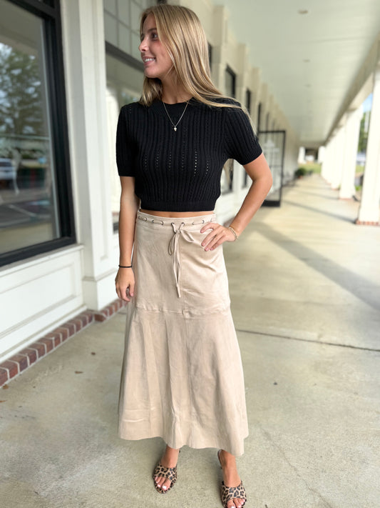 Suede Drawstring Skirt