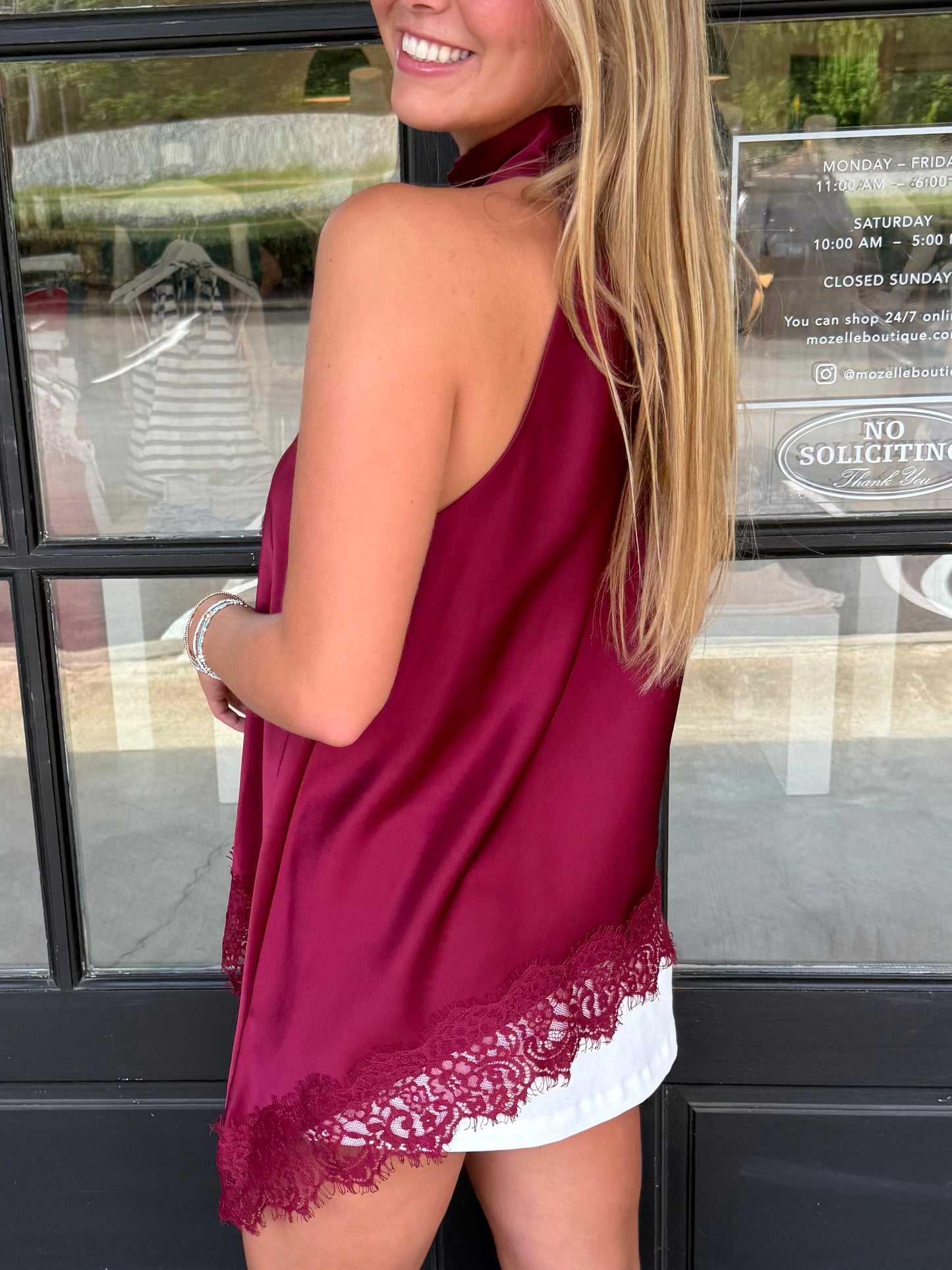 Burgundy Asym Lace Top