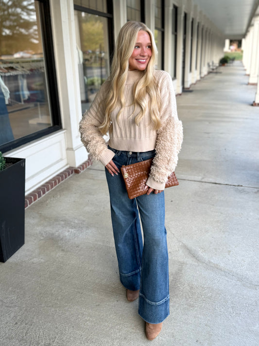 Sand Fabric Sleeve Crop sweater