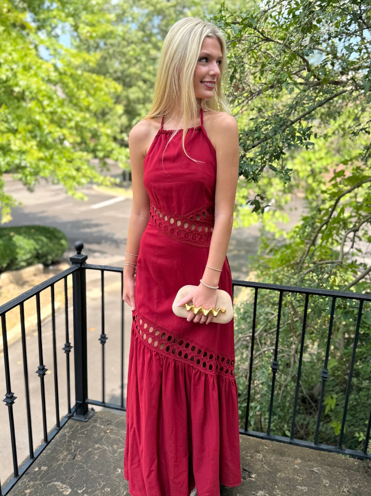 Burgundy Hollow Halter Maxi