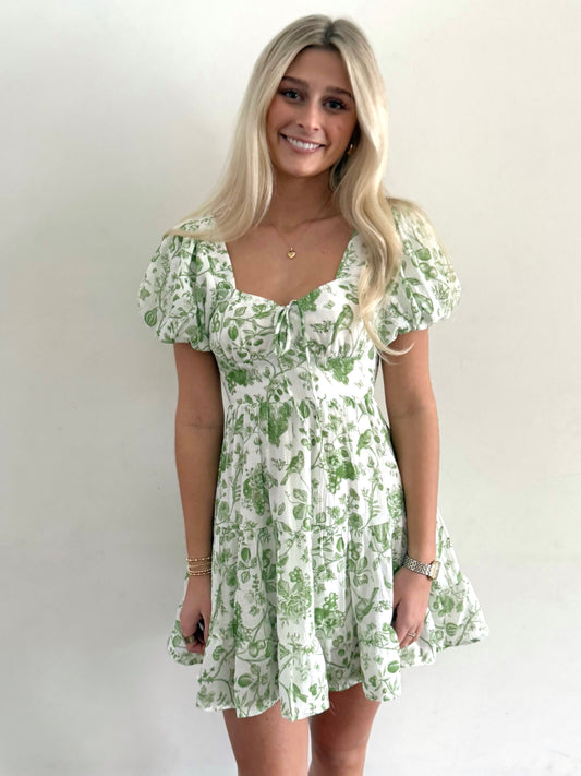 Sage Flower Crinkle Gauze Dress