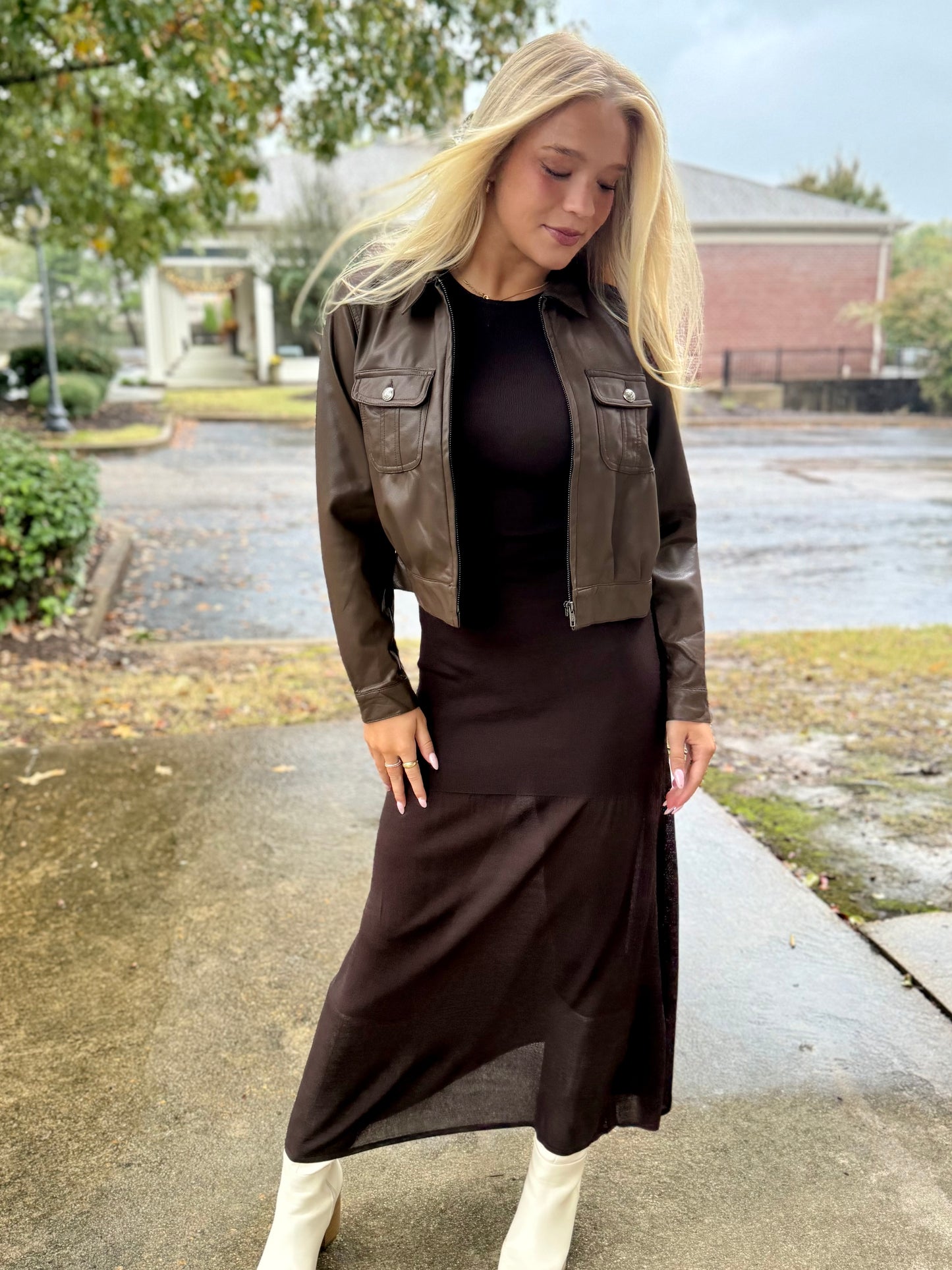 Coffee Bean Leather Zip Jacket