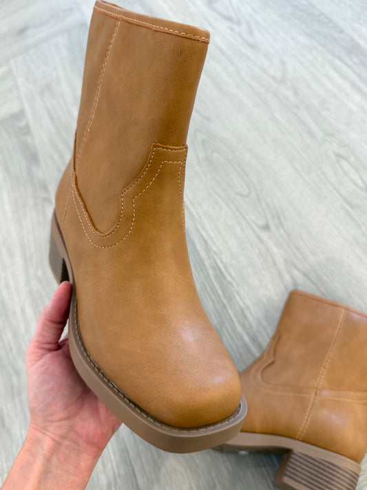 Tan Leather Block Heel