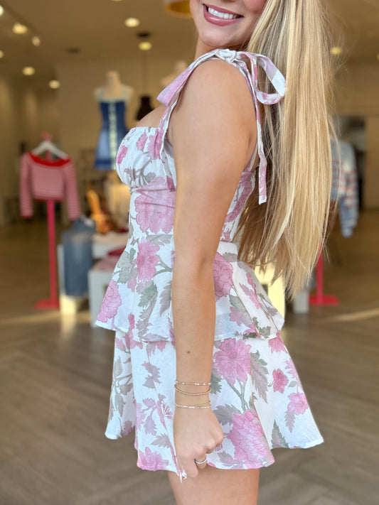 Pink Spring Floral Tie Dress