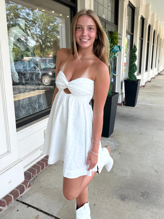 White Eyelet Twist Cutout Mini