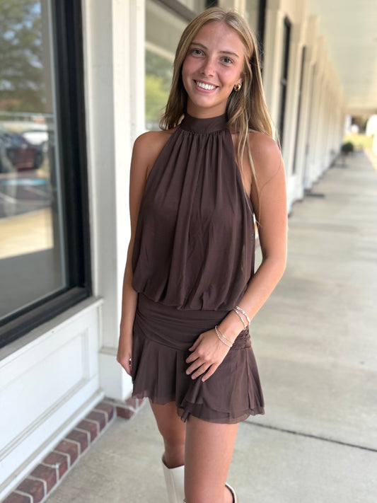 Chocolate Mesh Halter Mini